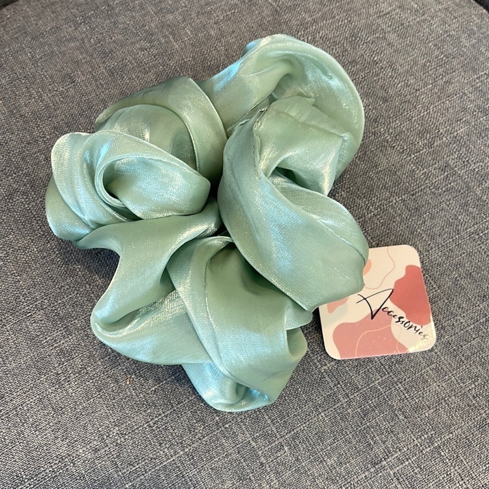 green Satin Scrunchie